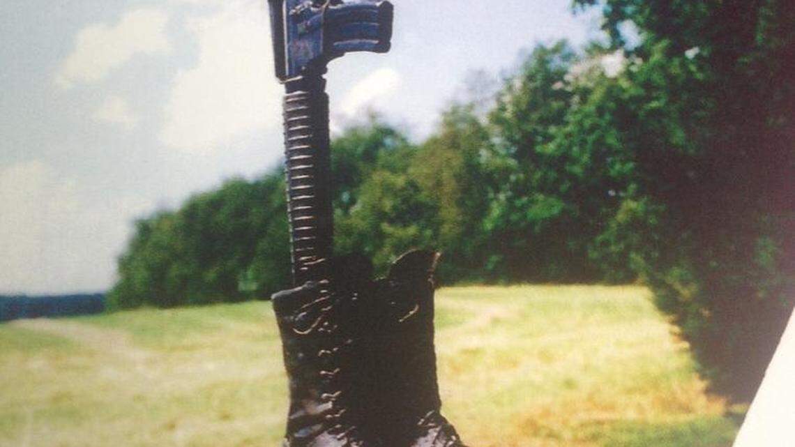 This is one of the Gatesburg veterans monument statues before it and its twin were stolen in March. 
