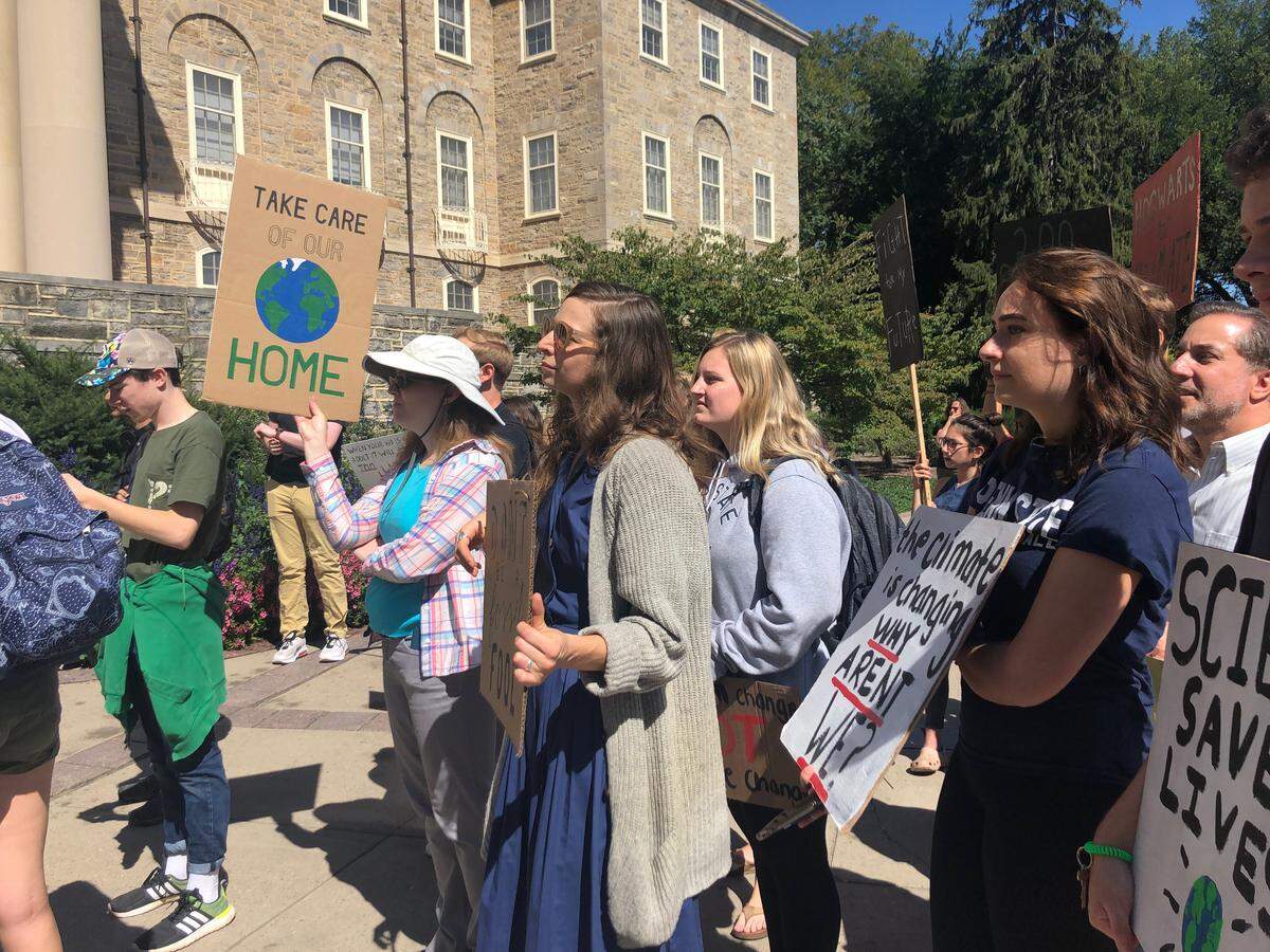 Hundreds of people attended the Friday afternoon Global Climate Strike in State College.