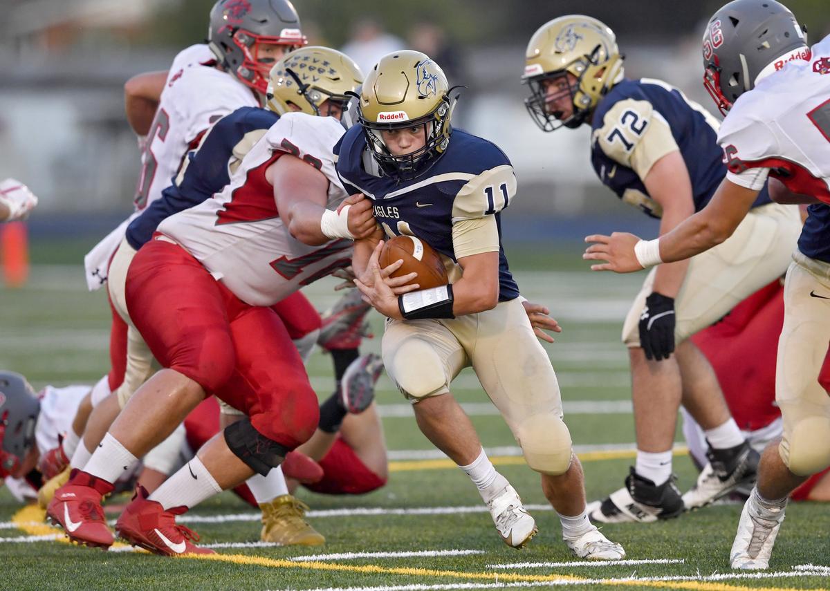 Bald Eagle Area’s Kaden Bittinger runs past Central defenders with the ball during the game on Friday, Spet. 20, 2019.