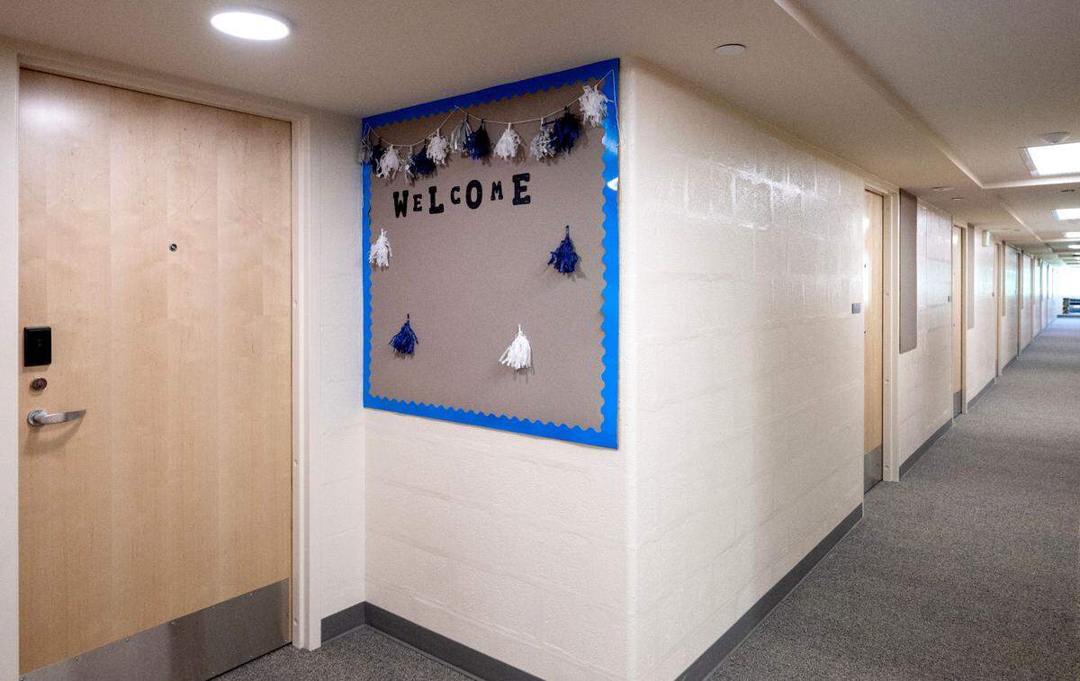 A second floor hallway in Hastings Hall which is one of the final dorms in the East Halls renovation project.