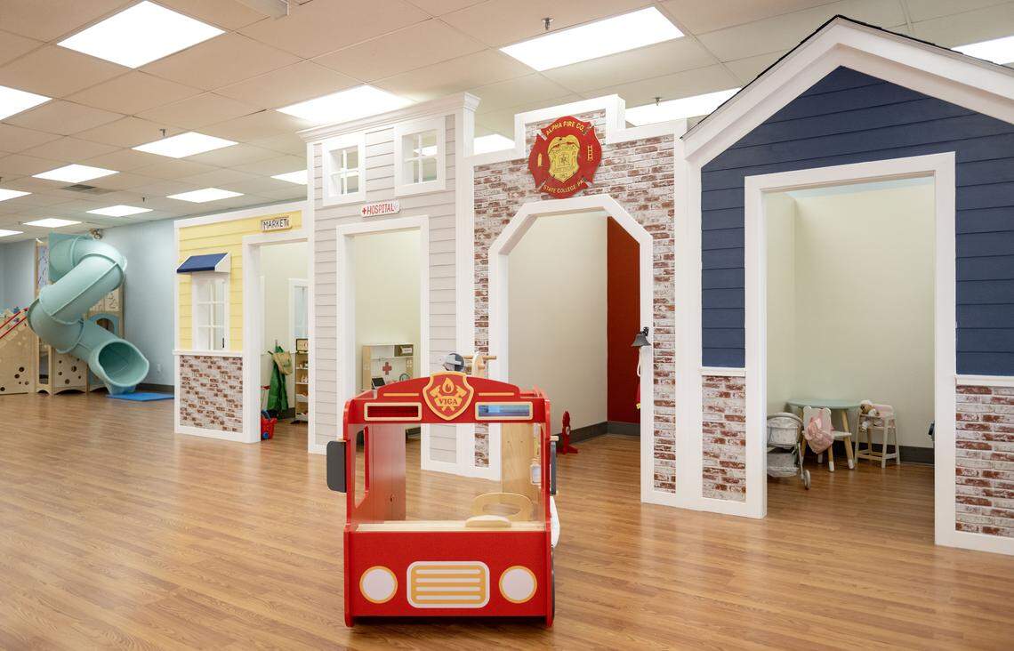 “Mane Street” at Little Lions Play Den features play areas designed around real-life places, like a supermarket and a fire station.