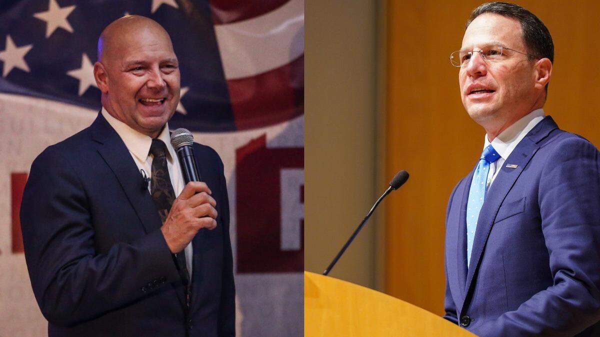 State Sen. Doug Mastriano, left, and Attorney General Josh Shapiro, right.