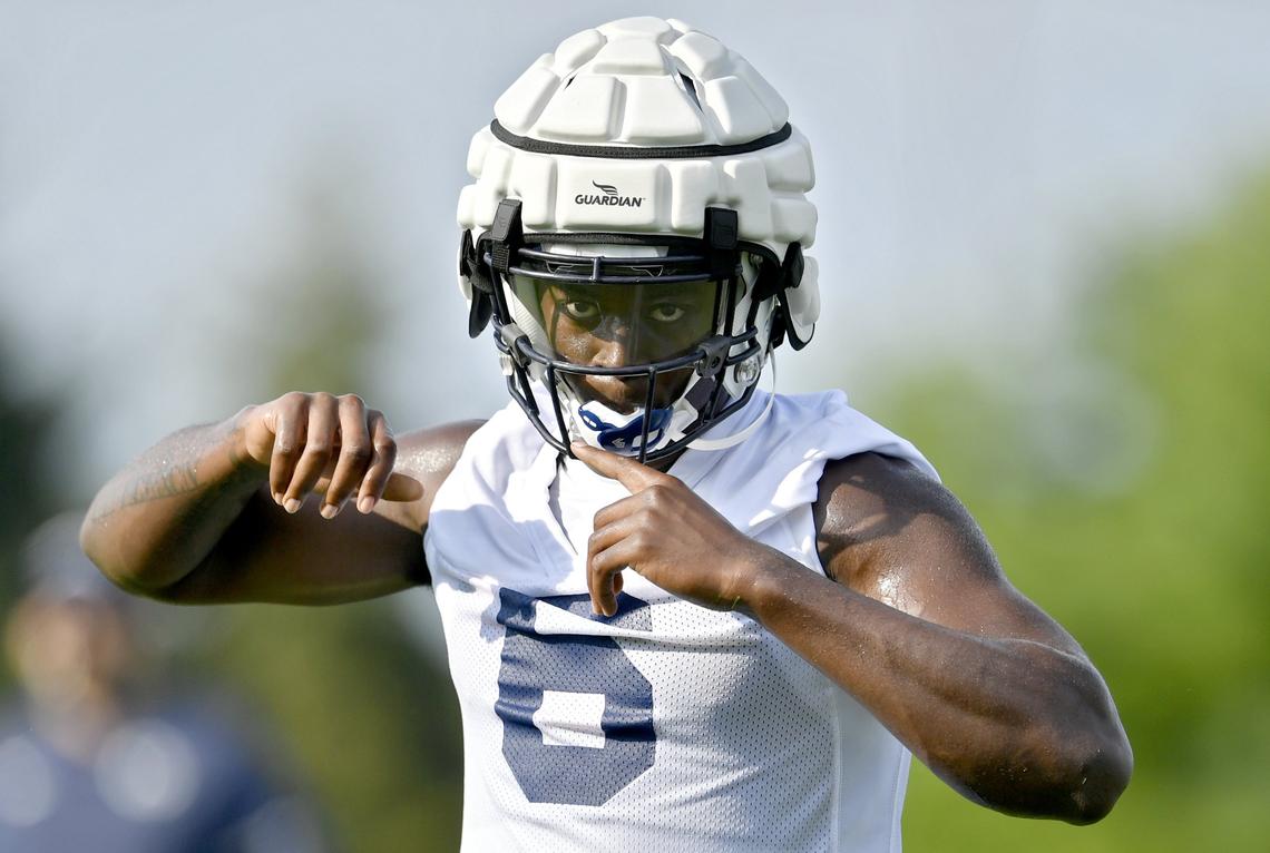 Penn State wide receiver Justin Shorter at practice on Aug. 3.
