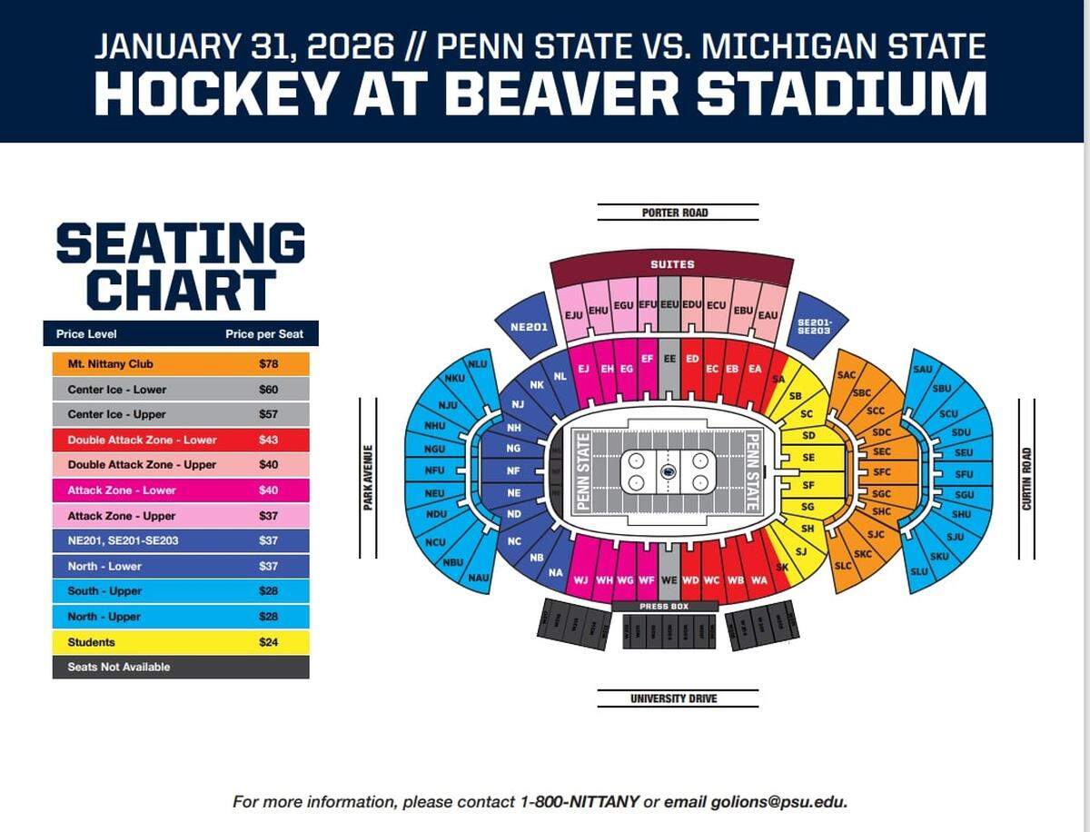 A look at the seating chart for the Penn State vs. Michigan State men’s hockey game on Jan. 31 at Beaver Stadium.
