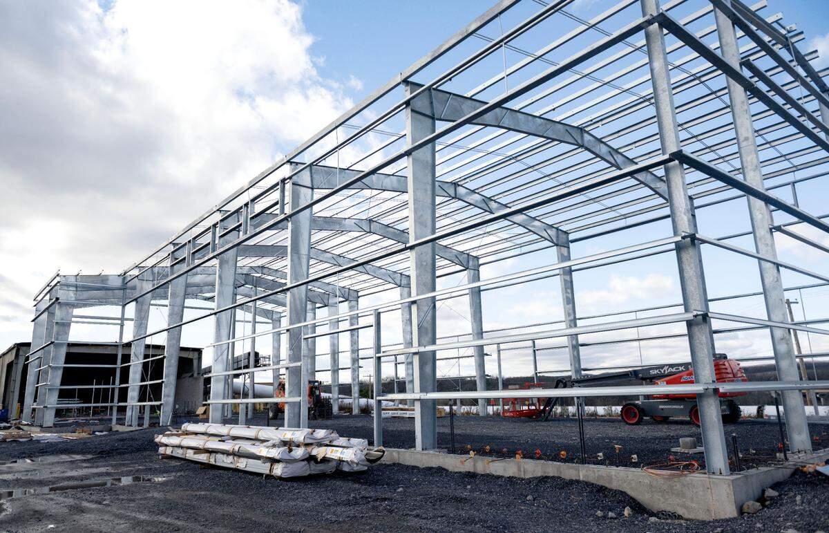The framing for the new dryer building that is part of the biosolids project at the University Area Joint Authority is pictured on Nov. 26.
