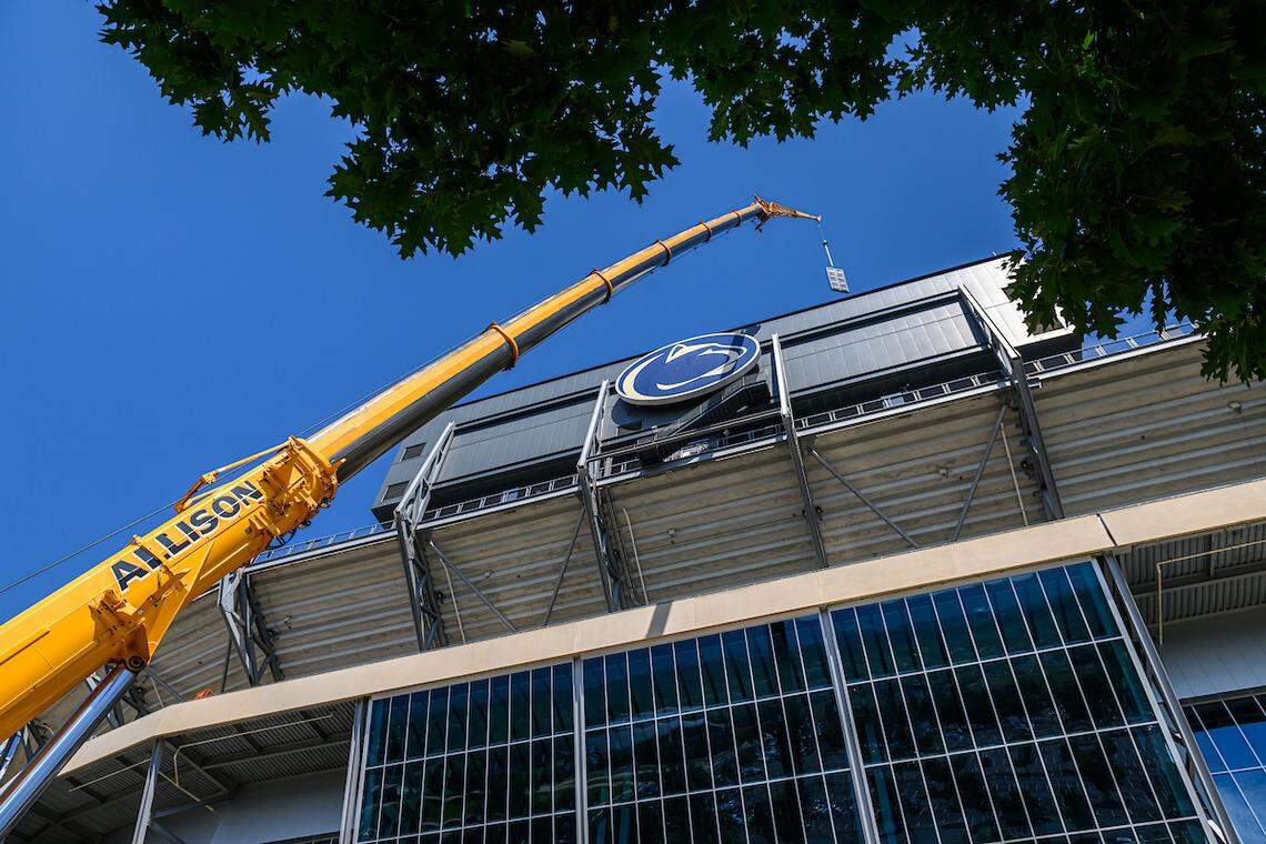 Construction crews work at Beaver Stadium during July. This round of projects is expected to be complete by the start of the football season.