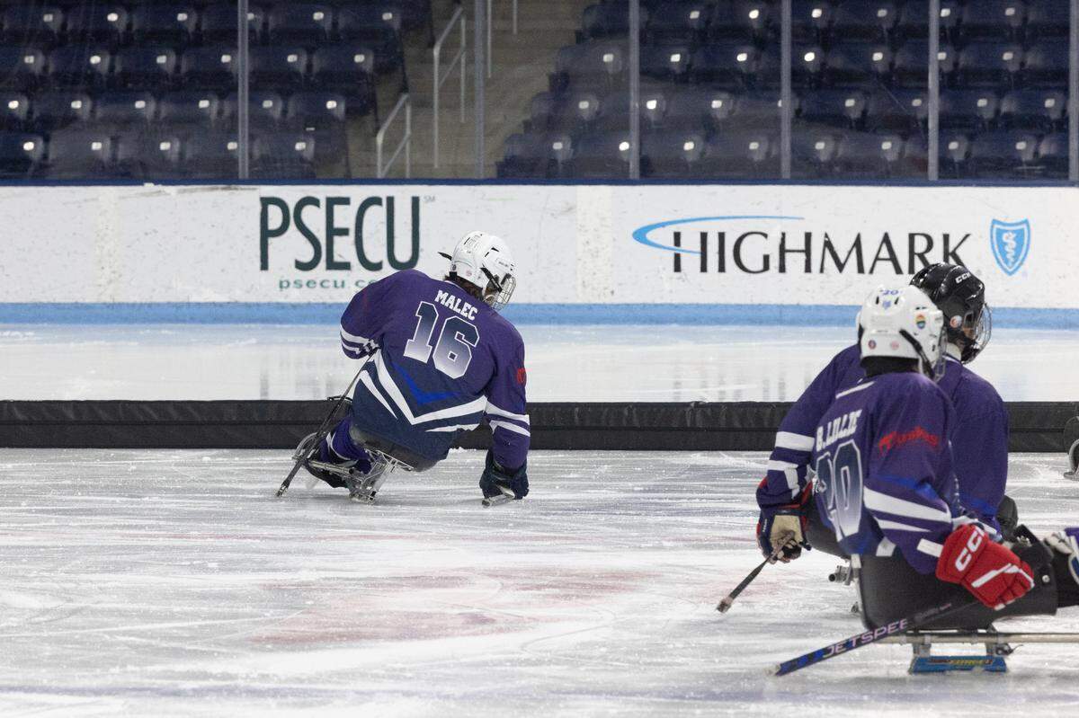 Max Malec, who played for the State College Coyotes during Sunday’s Penn State Sled Hockey Classic, signed with the Penn State Adaptive Athletics program before the game.