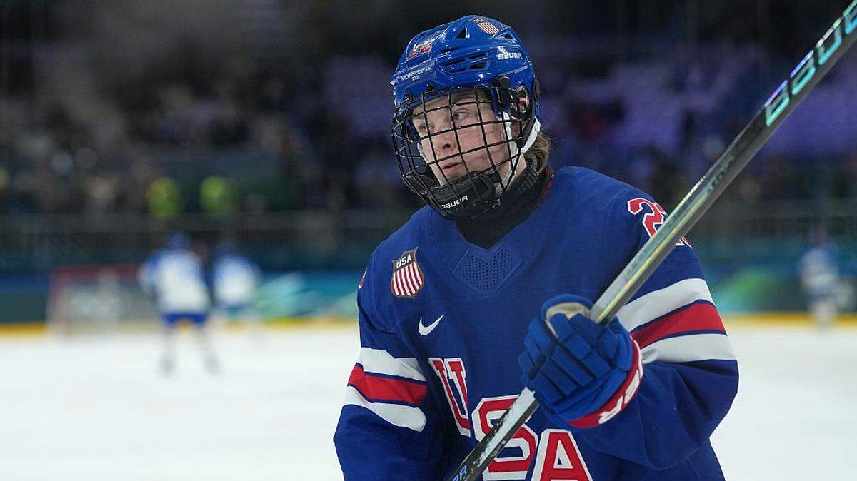 MILAN, ITALY - FEBRUARY 13: Tessa Janecke #22 of Team United States looks on prior to the Women's Quarterfinals match between the United States and Italy on day seven of the Milano Cortina 2026 Winter Olympic games at Milano Rho Ice Hockey Arena on February 13, 2026 in Milan, Italy. (Photo by Sona Maleterova/Getty Images)