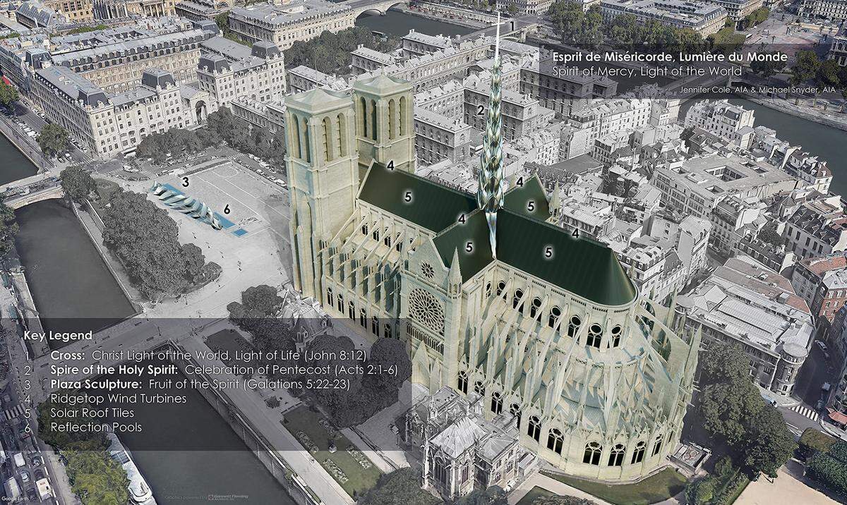 An aerial image of the proposed Notre-Dame design plan submitted by Penn State alumni and architects Michael Snyder and Jennifer Cole.