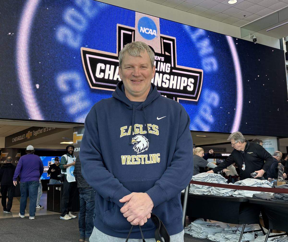 Bald Eagle Area wrestling coach Ron Guenot stands inside the Wells Fargo Center on Friday at the 2025 NCAA Wrestling Championships in Philadelphia.