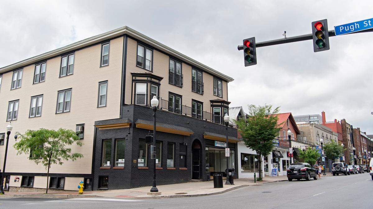 The building on the corner of Pugh Street and College Avenue is the former Spat’s Cafe and Speakeasy and has been vacant since that restaurant closed in 2018.