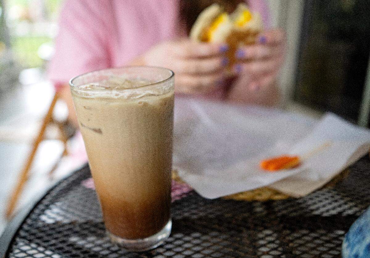 An iced chocolate rose latte from Cafe Lemont on Wednesday, June 14, 2023.