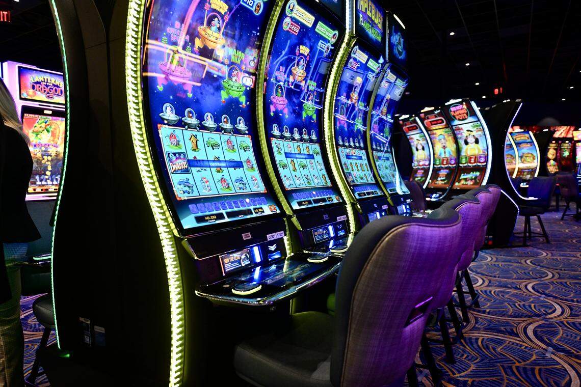 Slot machines are pictured at the Happy Valley Casino on Thursday, April 23, 2026.