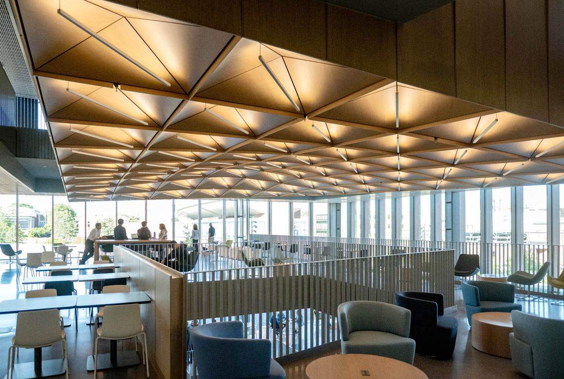 A floating classroom in Penn State’s new Engineering Collaborative Research and Education Building on west campus on Friday, Sept. 6, 2024.