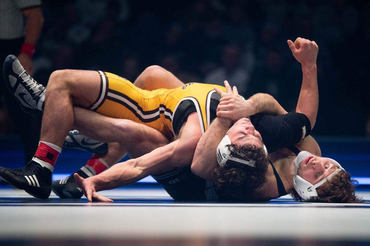 Penn State’s Levi Haines, right, could face off with Missouri’s Keegan O’Toole (not pictured) on Sunday when the Nittany Lions face the Tigers in the Journeymen Collegiate Duals. It would be a No. 1 vs. No. 2 matchup with Haines and O’Toole.