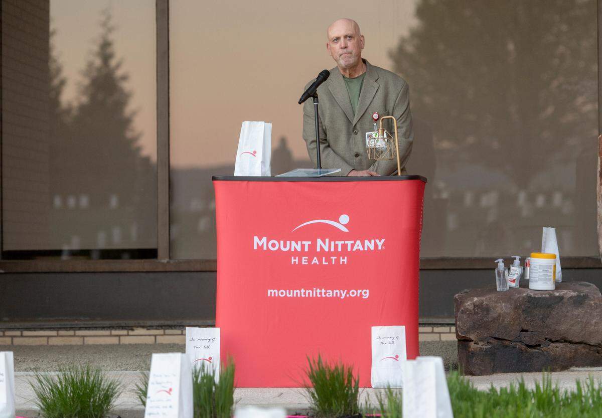 Long time Mount Nittany Health worker David Doll shares of the support he received after his wife, a physician, passed away from the coronavirus during the “Luminary Reflection: An evening of Recognition, Remembrance, Gratitude and Hope,” on Monday, May 9, 2022.