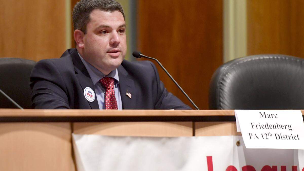 Candidate for the 12th Congressional District Marc Friedenberg answers a question during the League of Women Voters of Centre County candidate night on Thursday, May 3, 2018.