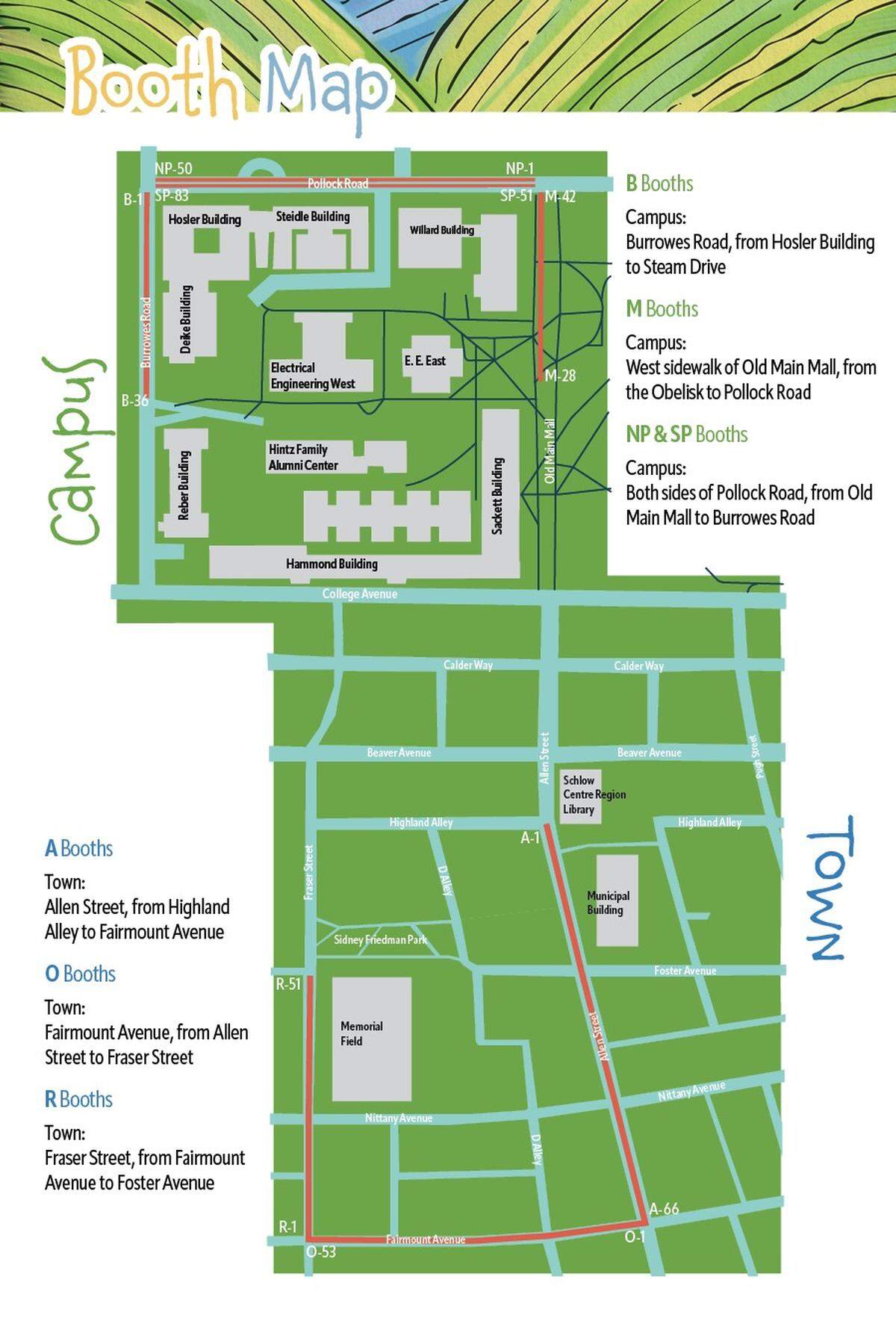 A map shows where booths will be set up during the 2025 Arts Fest.
