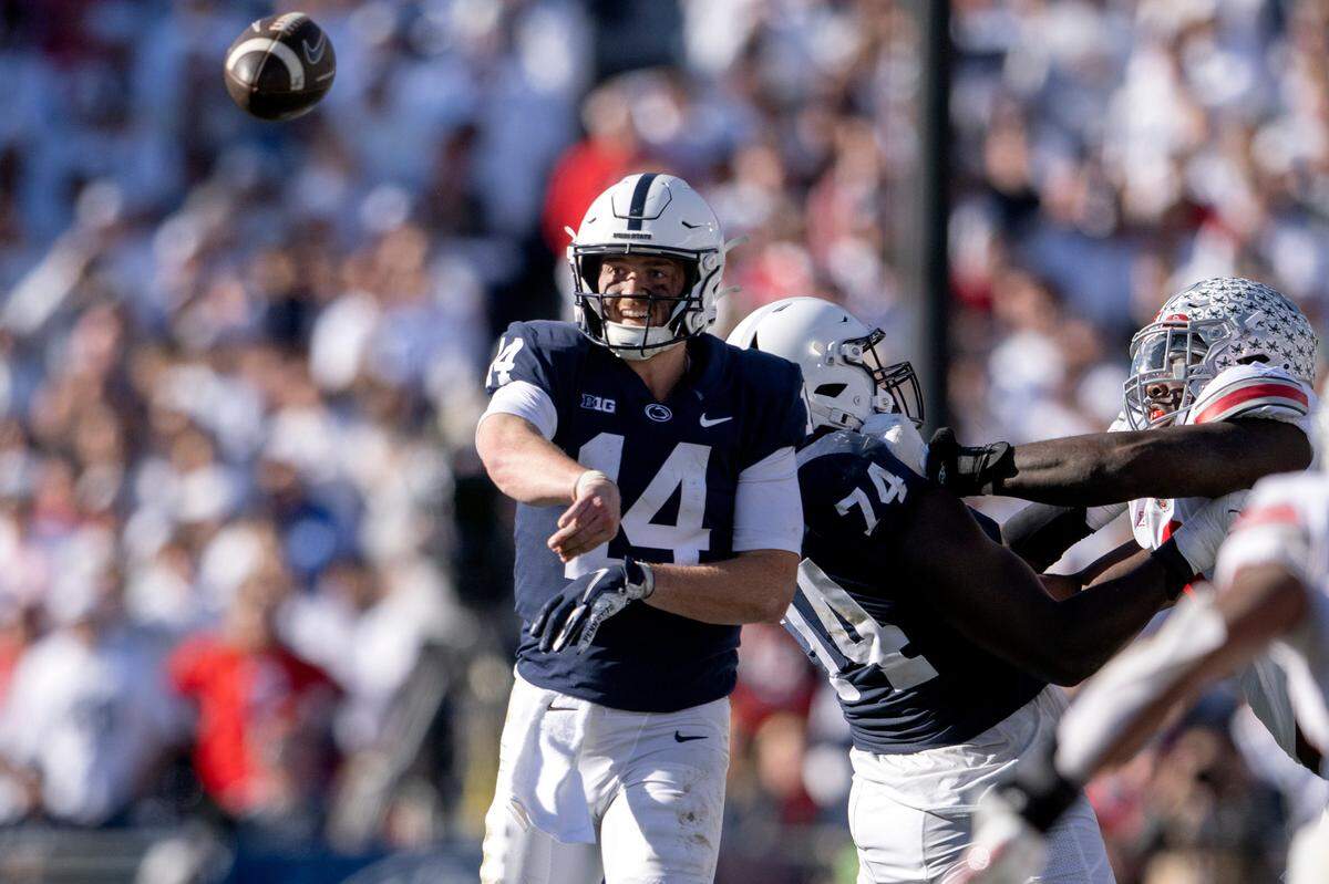 Penn State quarterback Sean Clifford makes a pass during the game on Ohio State on Saturday, Oct. 29, 2022.