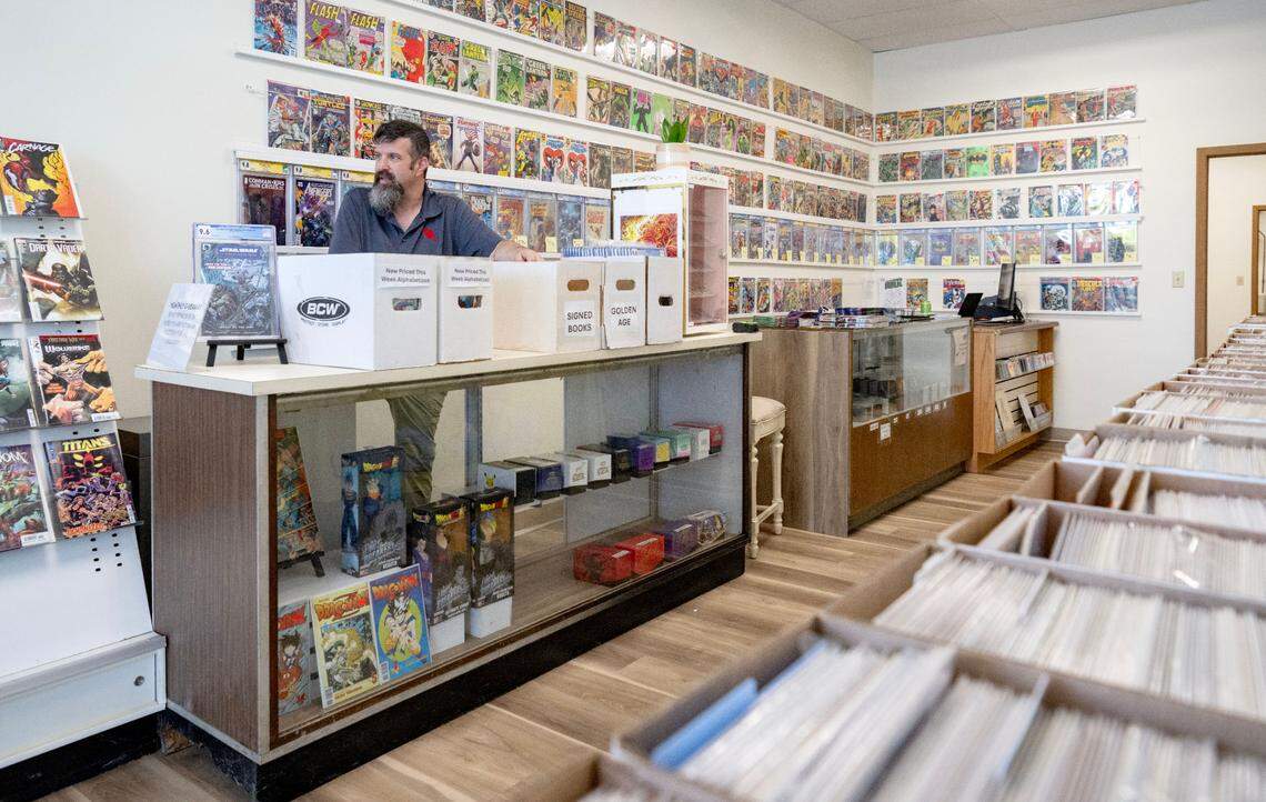 A wide selection of comic books and game cards at the newly opened Comic Cove in the Westerly Plaza.