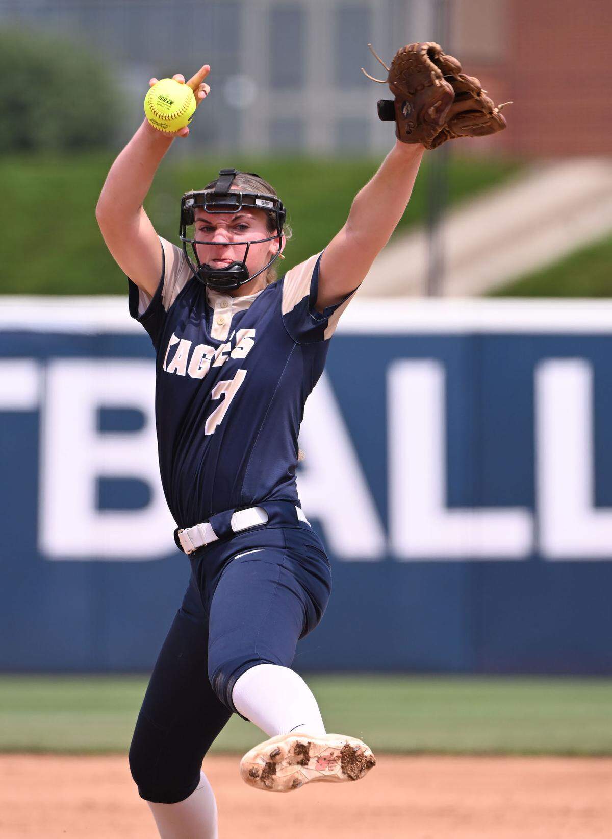 Bald Eagle Area pitcher Sierra Albright delivers a pitch during Friday’s 2025 PIAA Championship game held at Beard Field in State College. BEA lost to Pine Grove Area, 4-3, in 13 innings.