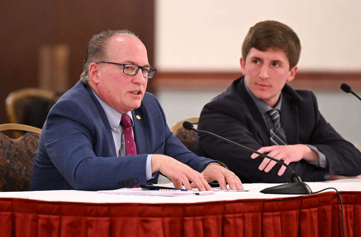 Rep. Kerry Benninghoff, R-Bellefonte, talks about transparency around the closing of Rockview state prison and Quehanna Bootcamp during a Republican Policy Committee hearing on April 14, 2025.