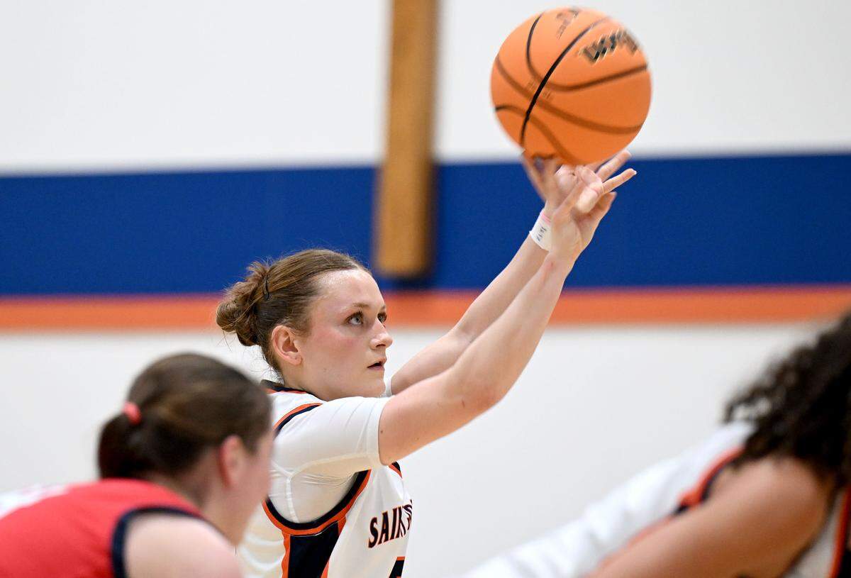 Saint Joseph’s Catholic Academy’s Naomi Crispin makes a free throw during the game against Juniata on Monday, Feb. 9, 2026. Earlier in the game Crispin hit her 2,000th career point.
