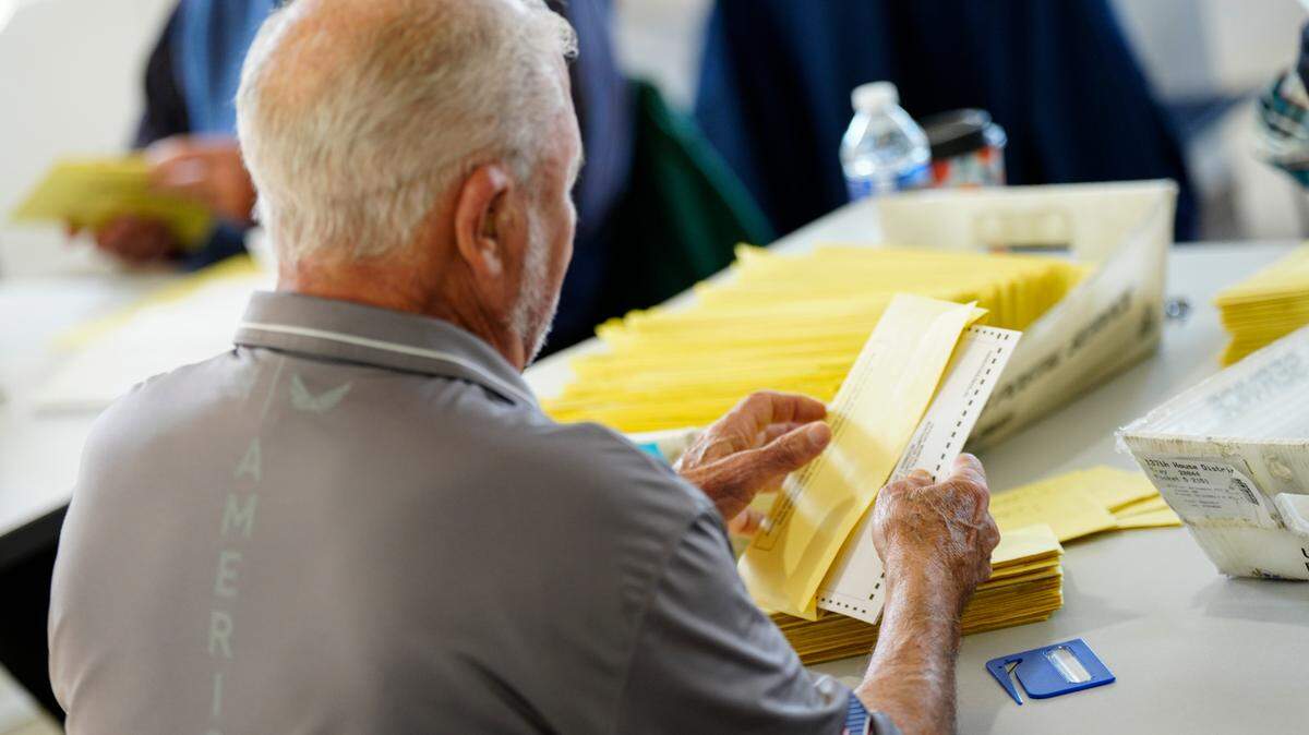 Workers sort mail-in ballots Nov. 7, 2023, at Northampton County Courthouse in Easton, Northampton County, Pennsylvania.