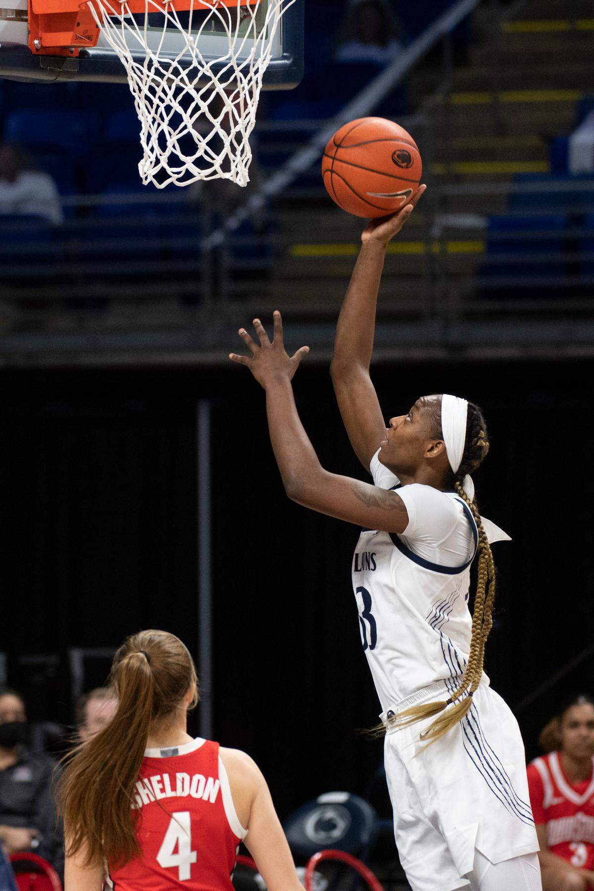 Penn State’s Johnasia Cash lays up the ball during Penn State Lady Lions game against Ohio State at the Bryce Jordan Center on Feb. 24, 2021.