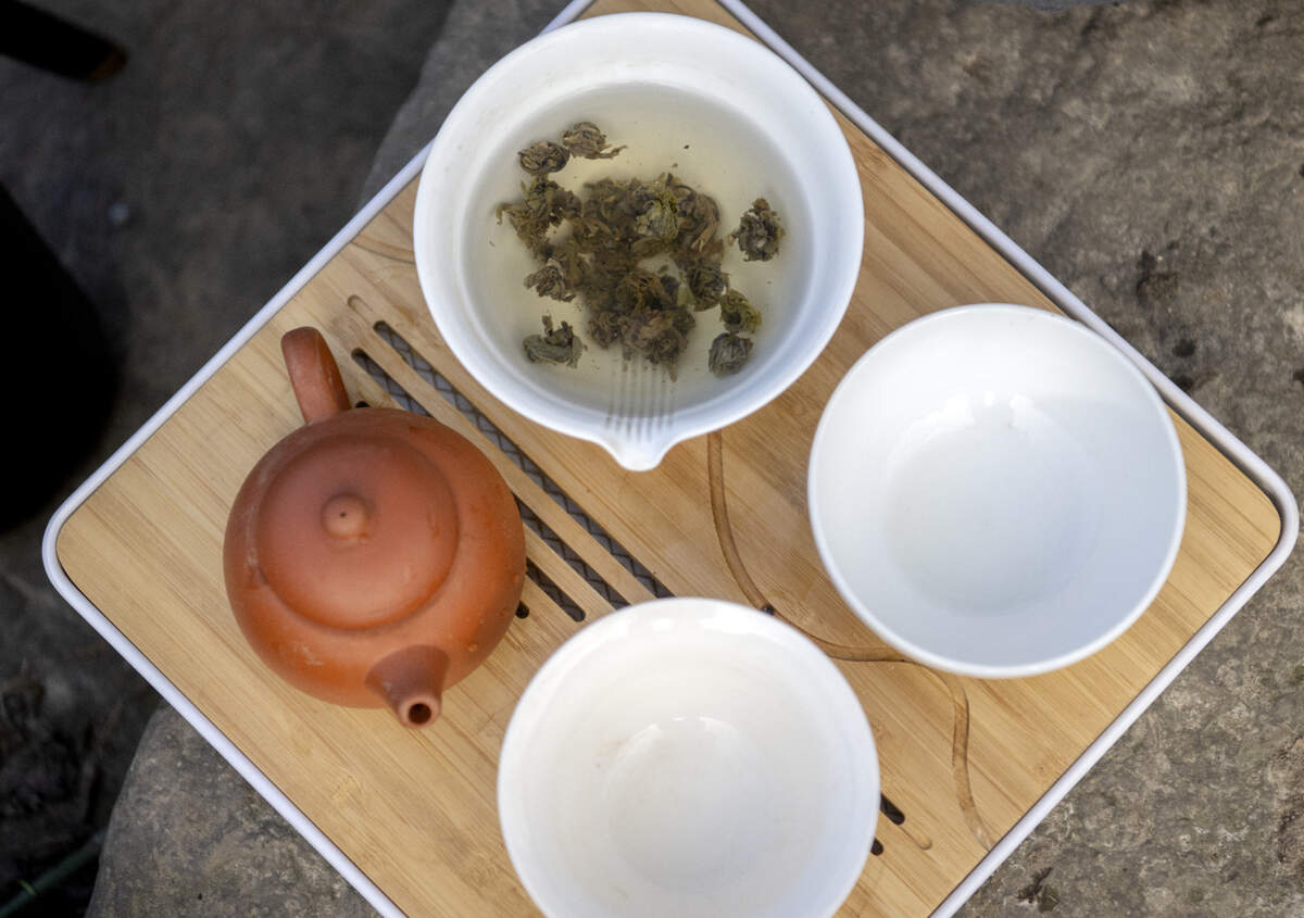 The buds for jasmine tea from Thunder Thunder Tea open as they steep.