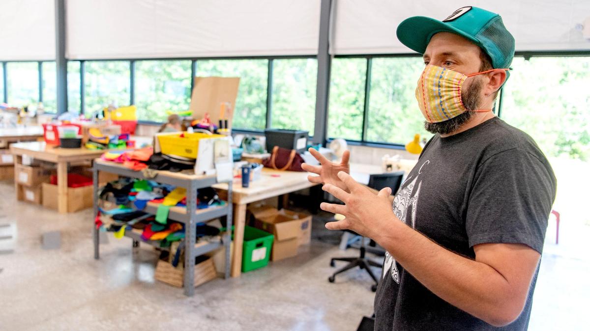 Josh Helke, owner and CEO of Organic Climbing in Philipsburg, talks in 2020 about his company’s product.