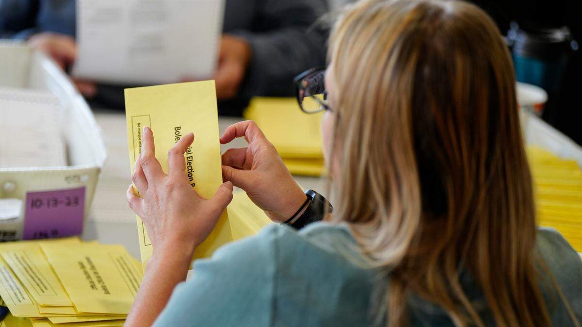 Workers sort mail-in ballots Nov. 7, 2023, at Northampton County Courthouse in Easton, Northampton County, Pennsylvania.