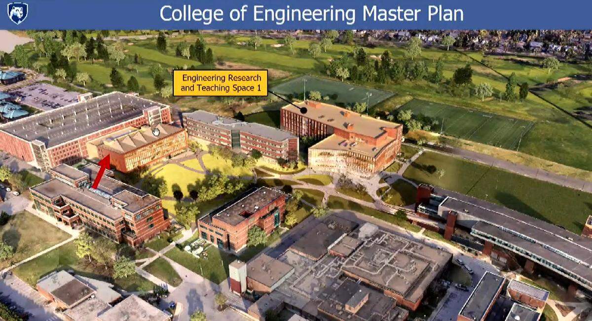 A rendering of the appearance of both the College of Engineering’s Master Plan and West 1, the proposed new engineering building with a cost of $228 million.