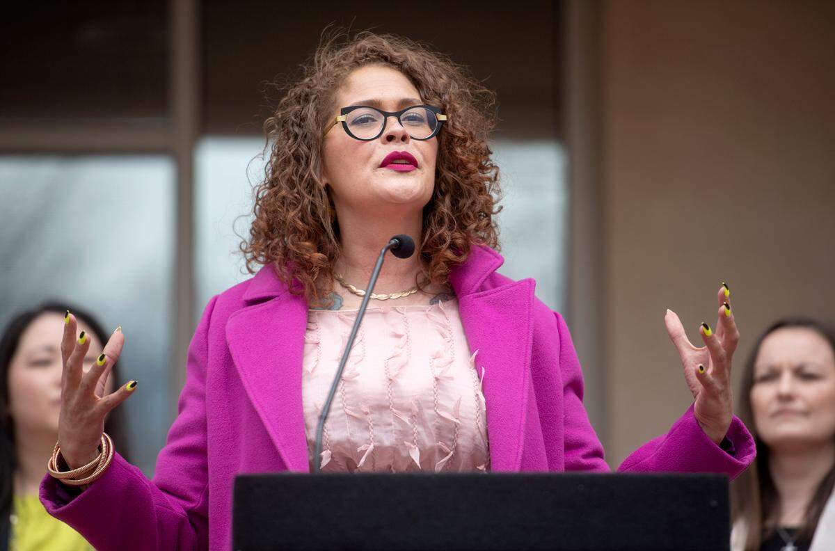 Secretary of the Pennsylvania Board of Pardons Celeste Trusty talks about the Pardon Project of Centre County during a press conference on Friday.