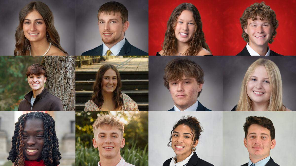 The 2025 Snyder Award winners are, from top left: Bald Eagle Area’s Gabrielle Perry and Wyatt Spackman; Bellefonte’s Annie Cernuska and Austin Smith; Penns Valley’s Owyn Corman and Paige Auman; Philipsburg-Osceola’s Matthew Rowles and Megan Johnson; State College’s Sana’a Lunon and Ty Salazer; and Saint Joseph’s Catholic Academy’s Karimar Henriquez and Luke Duckworth.
