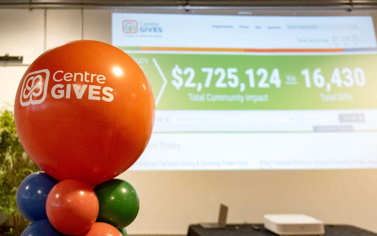 The amount donated to local nonprofits was projected on a screen during Centre Gives Fest on Thursday, May 15, 2025 at Brass 16823.  
