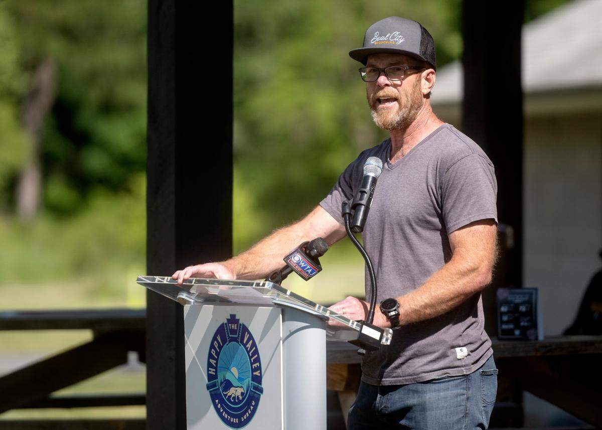 Gordon Kauffman welcomes the recipients of the Happy Valley Adventure Bureau and the Centre County Board of Commissioners Tourism Grants to Boal City Brewing on Wednesday, May 31, 2023.
