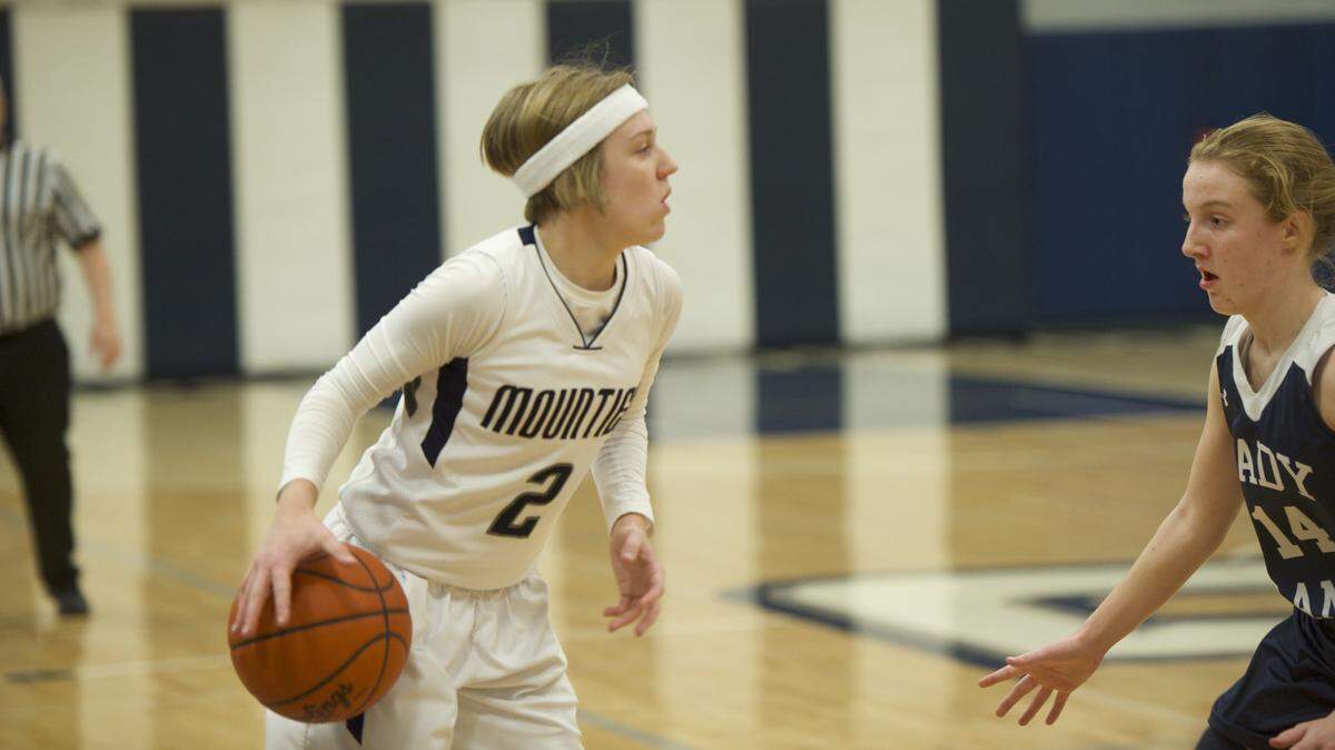 Philipsburg-Osceola guard Halle Herrington (2), seen here earlier in the month, scored 14 points Tuesday night to finish with 2,331 points for her career. P-O lost to Central 37-24 in the first round of the District 6 Class 3A tournament.
