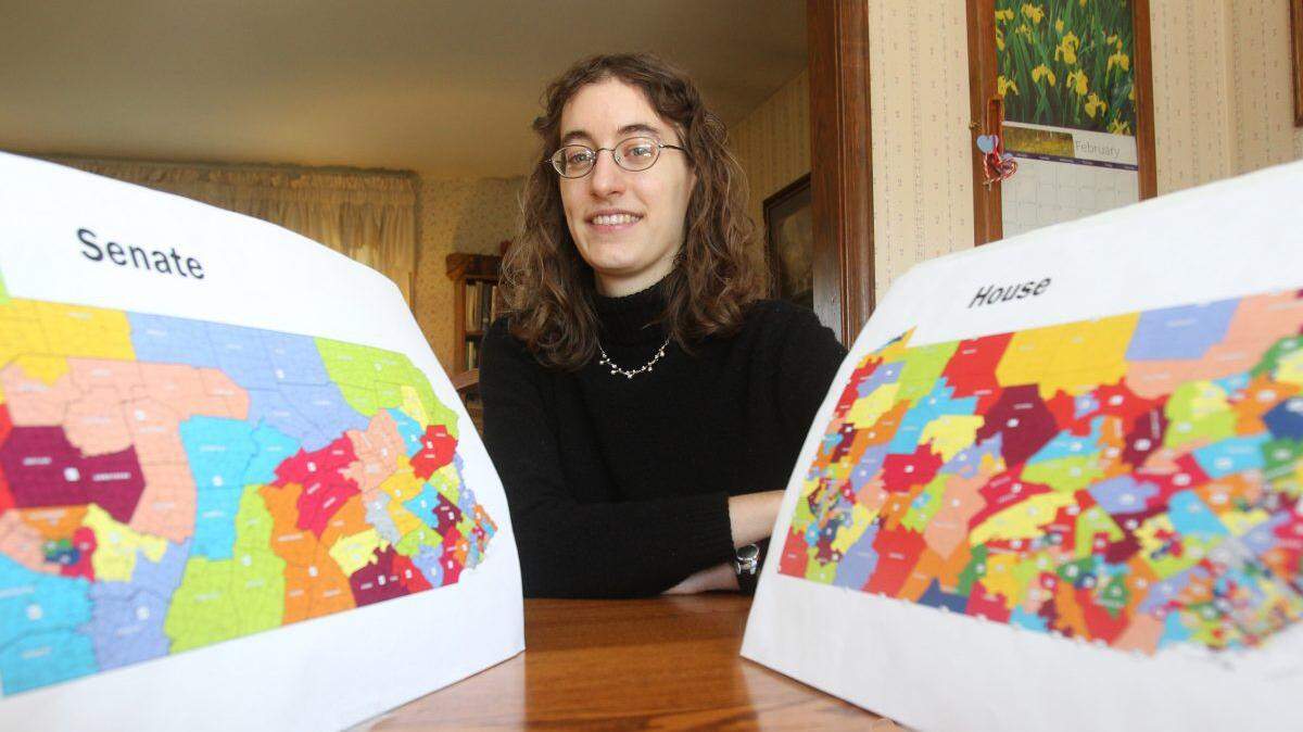 Amanda Holt, a graphic artist and piano teacher from Allentown, drew her own political maps after noticing oddities in the ones drawn by lawmakers.