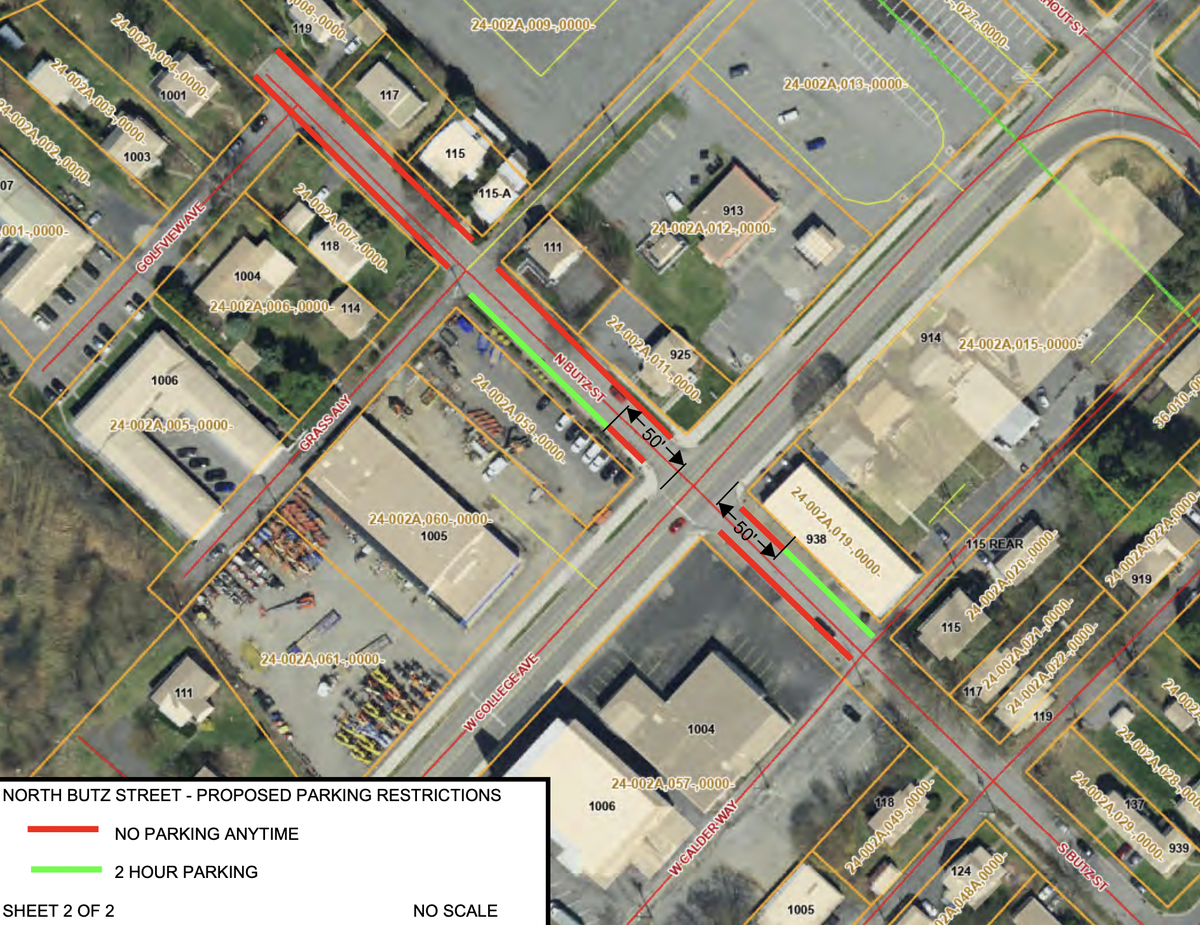 Proposed parking restrictions for North Butz Street in Ferguson Township, after the township conducted a parking study in the area.