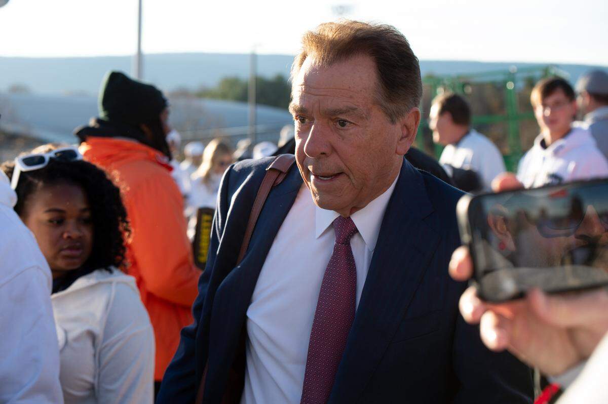 Nick Saban walks onto set for ESPN College GameDay on Saturday, Nov. 2, 2024