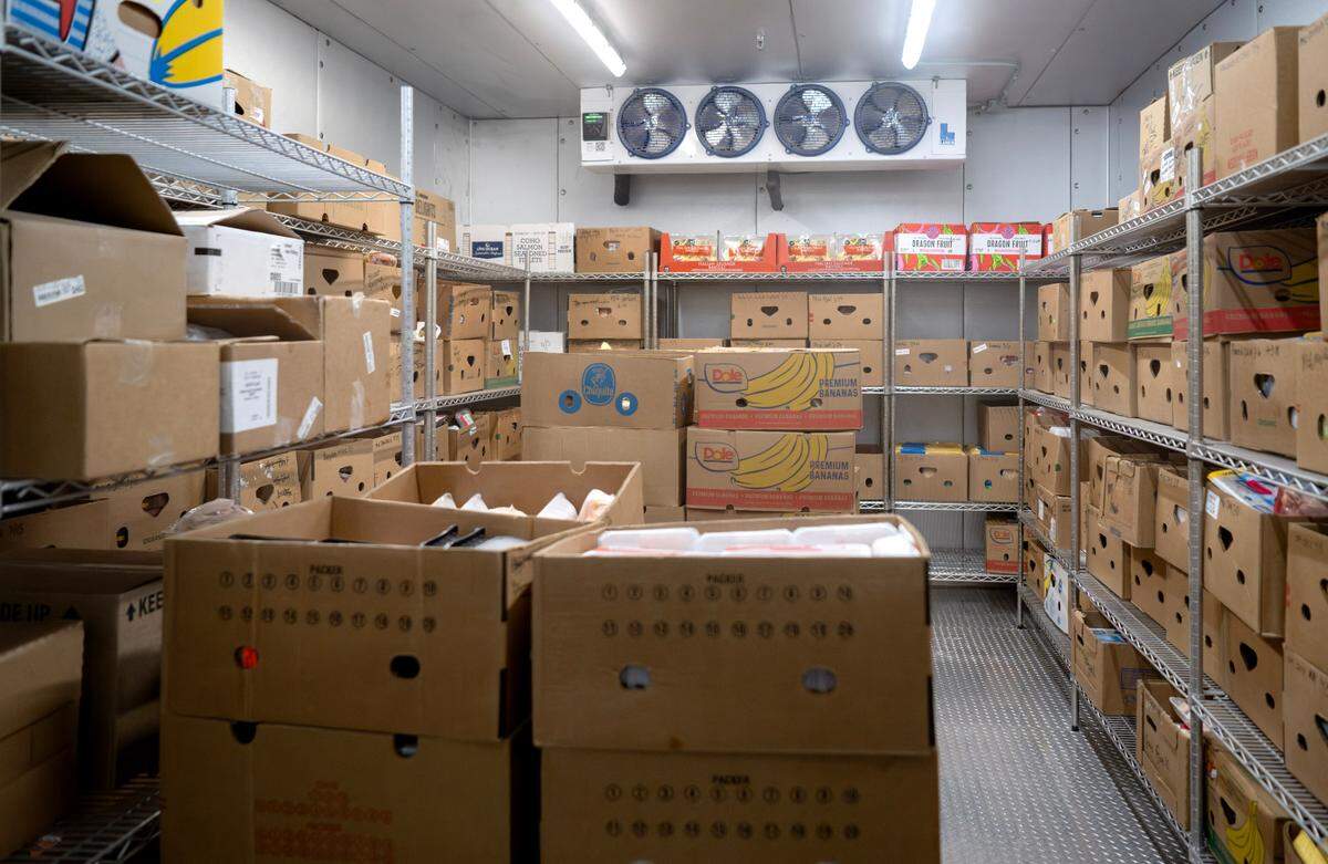 The large walk-in freezer at the newly opened State College Food Bank location on Gerald Street on Wednesday, April 10, 2024.