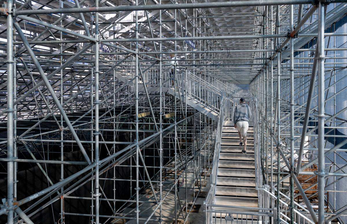 Stairs to the temporary stands on the west side of Beaver Stadium on Friday, Aug. 29, 2025.  