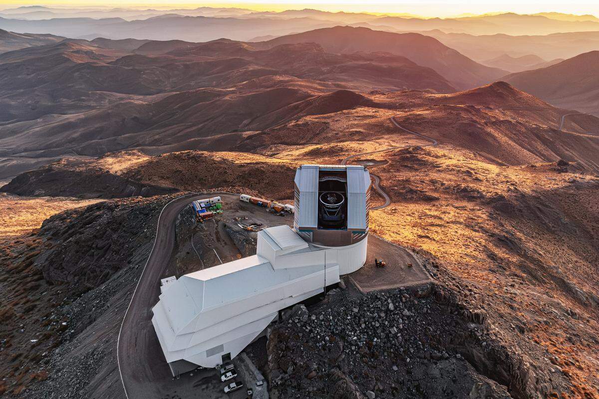 A drone view of NSF–DOE Vera C. Rubin Observatory during the First Look observing campaign.