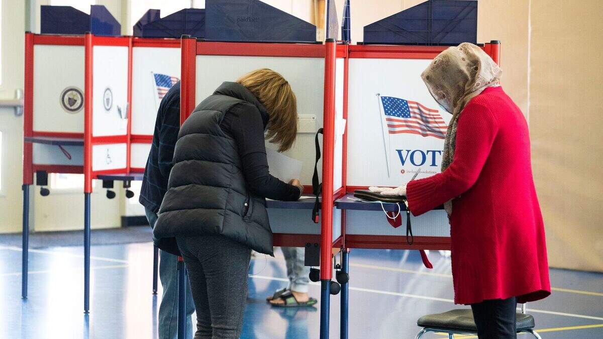 Voters at Nether Providence Elementary polling location in Delaware County, Pennsylvania on Election Day 2020.
