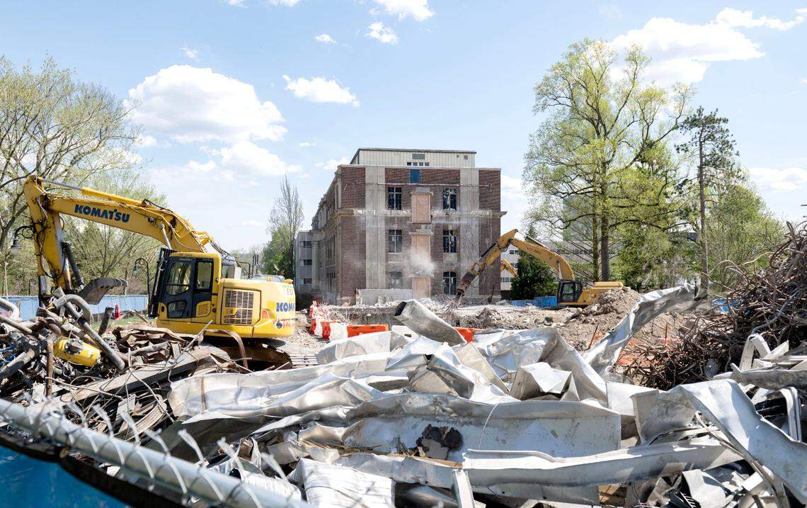 A major renovation project at the Sackett Building on the Penn State campus is pictured on Thursday, April 24, 2025.
