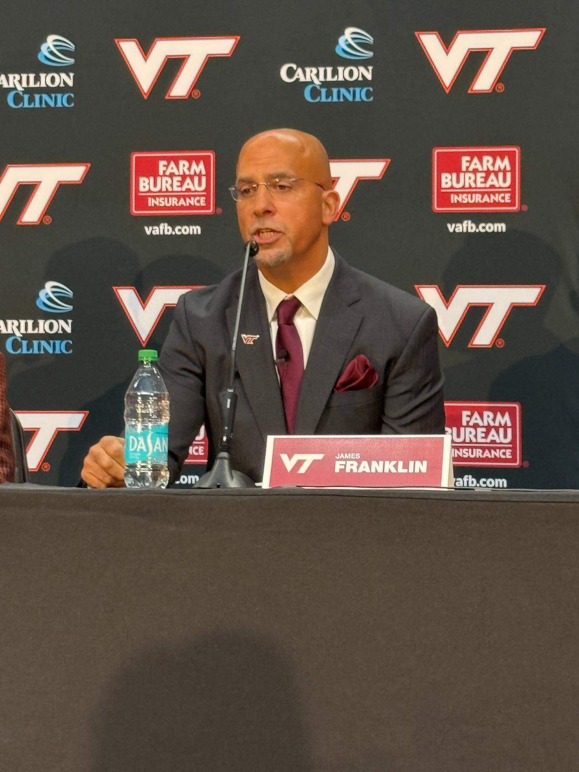 Football coach James Franklin speaks during his introductory press conference at Virginia Tech on Wednesday, Nov. 19, 2025.