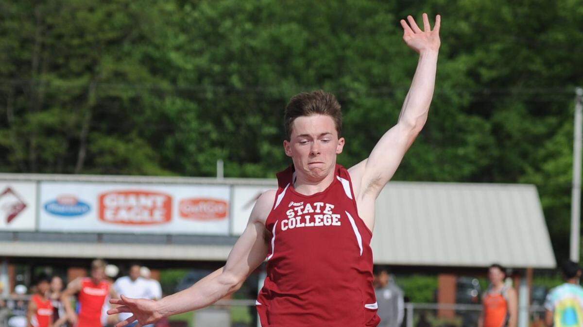 State College’s Luke Knipe won the gold medal in the long jump at the District 6 Class 3A Track and Field Championships on Thursday at Altoona’s Mansion Park. He had a winning distance of 24-4.25.