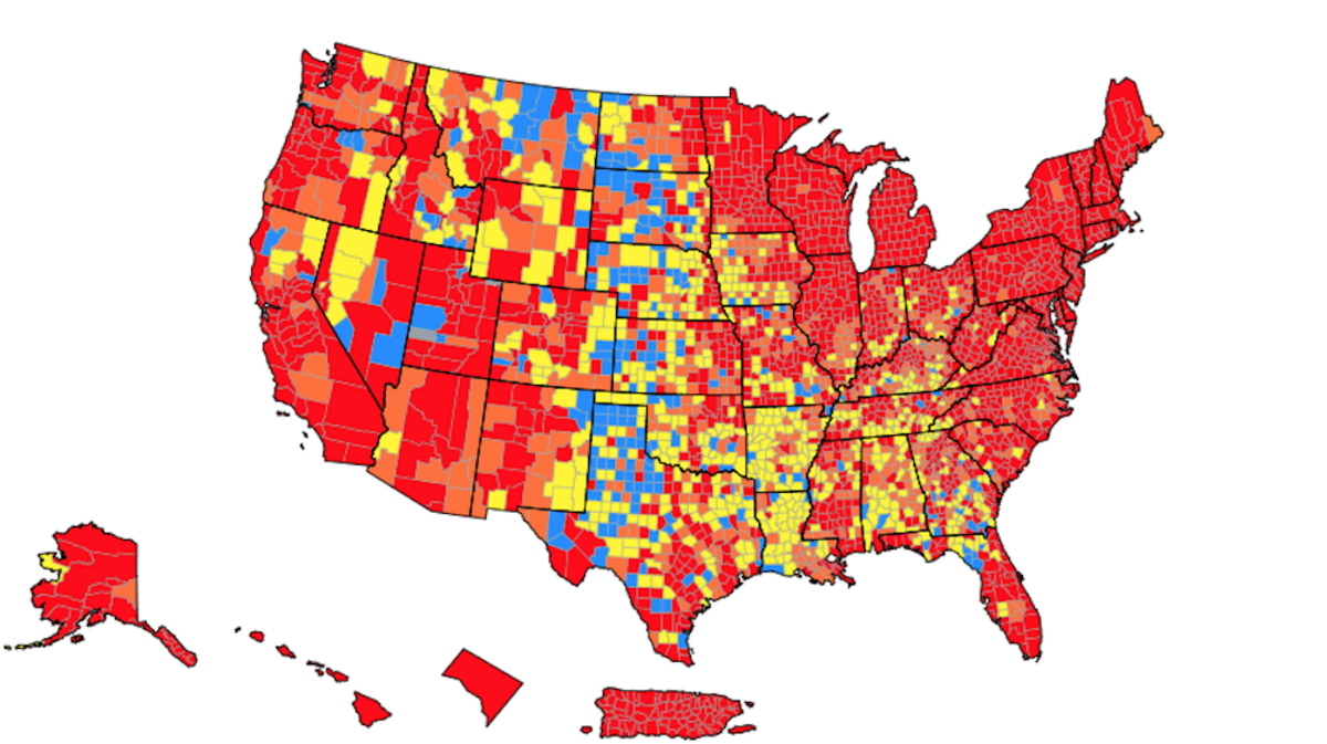 This map from the U.S. Centers for Disease Control and Prevention shows COVID-19 community transmission levels across the country as of May 20, 2022.