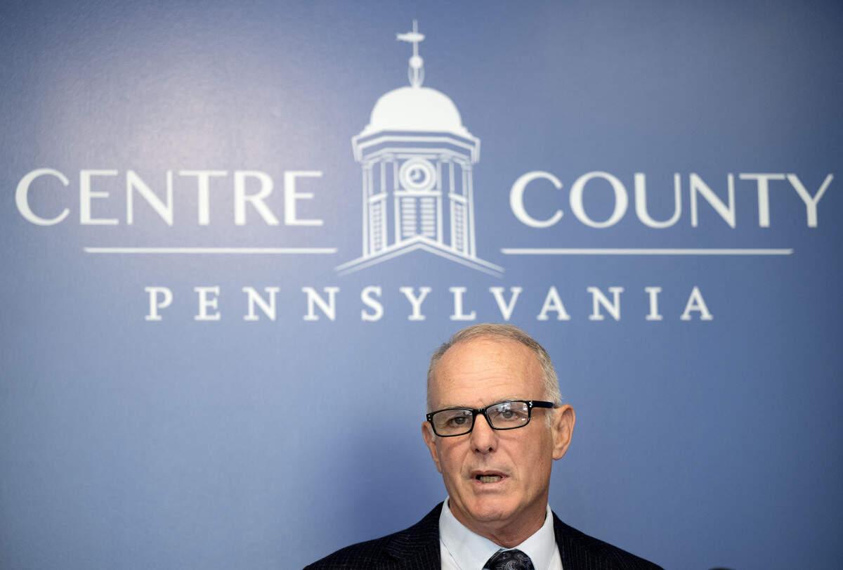 Centre County District Attorney Bernie Cantorna holds a press conference on Oct. 2, 2025.